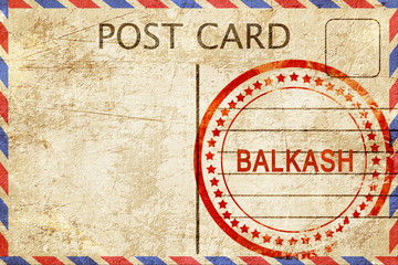 Balkash, vintage postcard with a rough rubber stamp