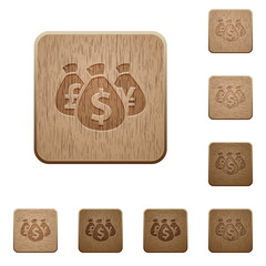 Money bags wooden buttons