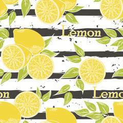 Lemons on dark gray stripes
