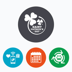 Clovers in circle with three leaves sign.