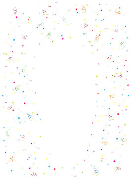 Happy Birthday tinsel and confetti on white background