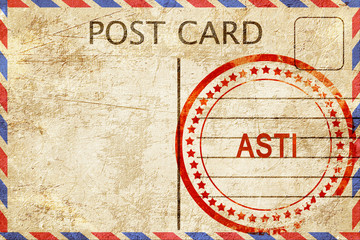 Fototapeta premium Asti, vintage postcard with a rough rubber stamp