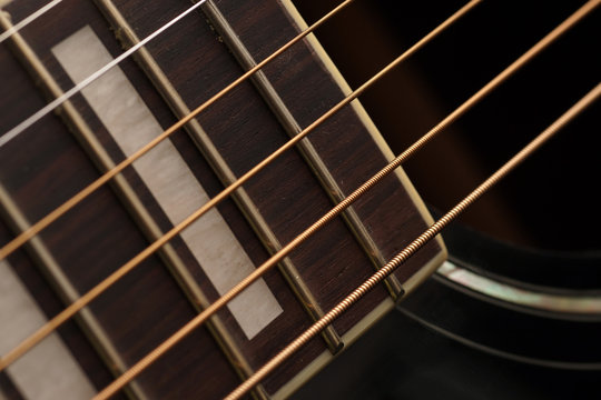 Detail of acoustic Classic Wood Guitar