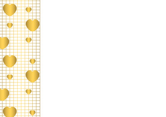 Vector illustration of Golden hearts on gold grid on white background. Valentine's day. 