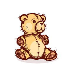 hand drawn vector illustration with brown teddy bear. vector eps 10