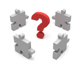 3D puzzle and question mark. Concept solution.