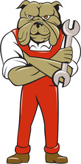 Bulldog Mechanic Arms Crossed Spanner Cartoon