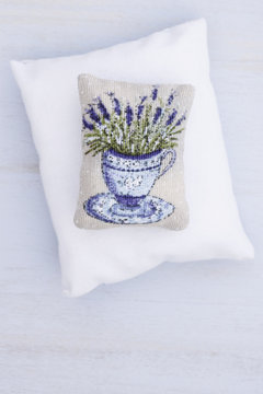 Handmade cushion with lavender decoration