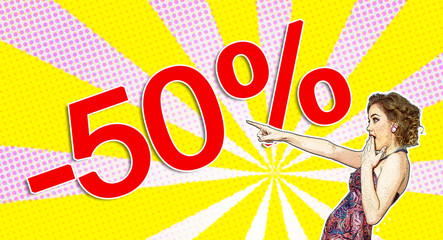 Pop art pin-up girl sale concept