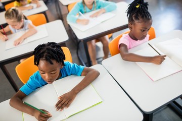 Aerial view of pupils studying