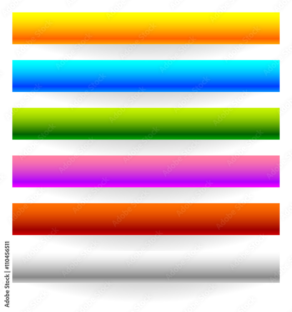 Poster horizontal banner, button templates in 6 colors with bigger shad