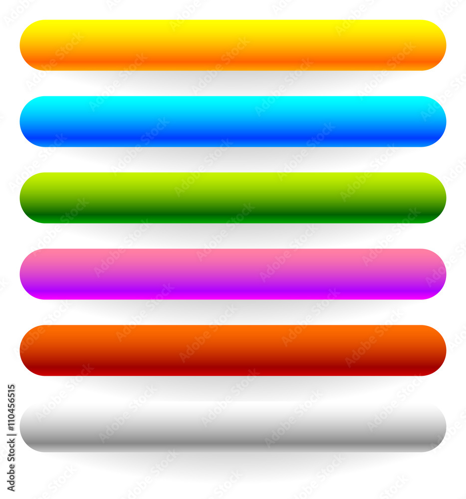Aufkleber horizontal banner, button templates in 6 colors with bigger shad