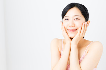 attractive asian woman skincare image on white background