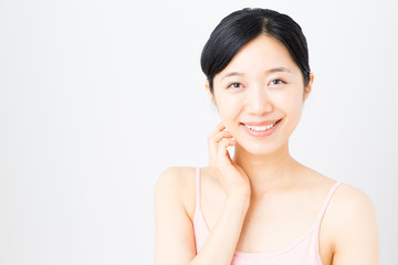 attractive asian woman skincare image on white background