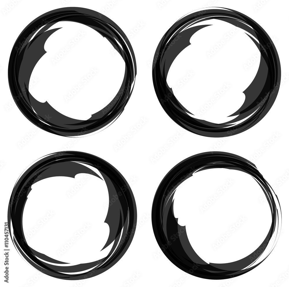 Poster grungy ink, tint circles. set of 4 version. handdrawn circle fra