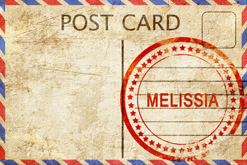 Melissia, vintage postcard with a rough rubber stamp