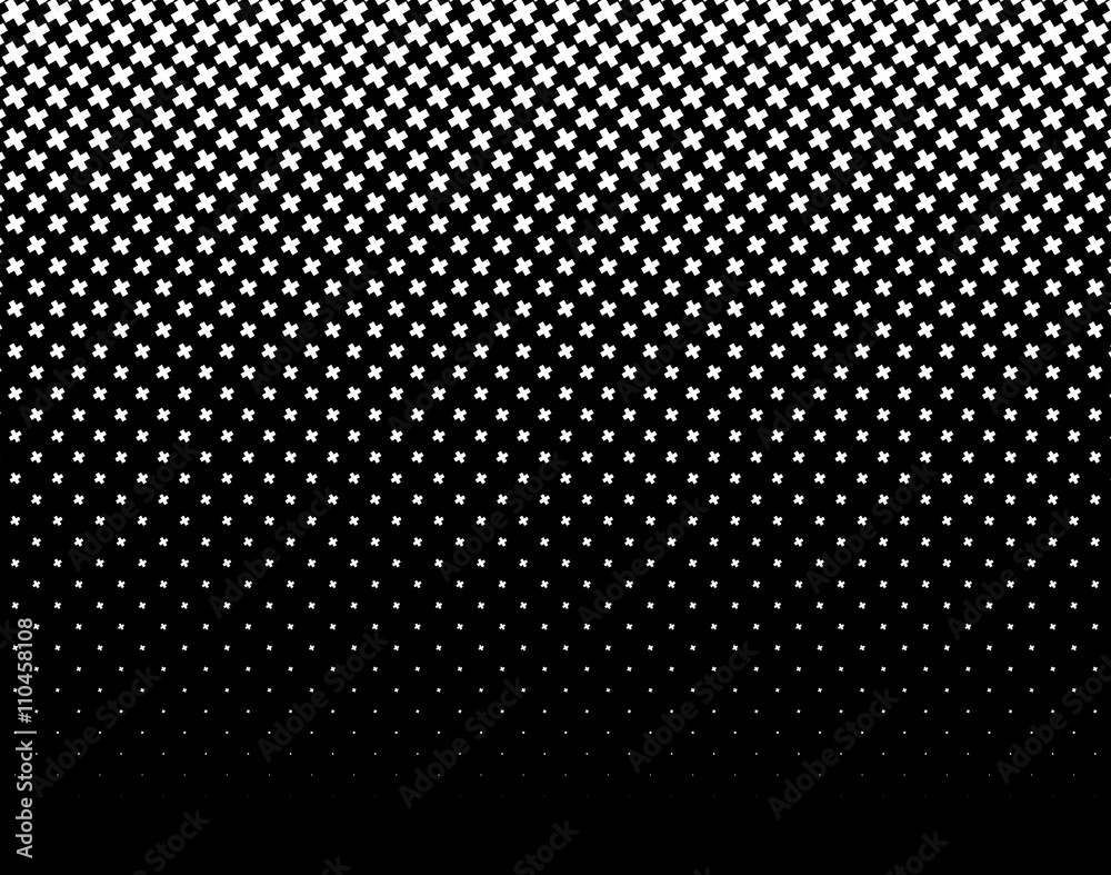 Poster Halftone like element of crosses. Monochromatic abstract image.