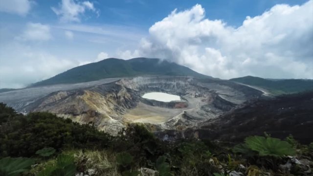 Time-lapse video on clear day if the crater of Poas volcano in Costa Rica. This once dormant volcano has been showing increased levels of activity and acidity in the water