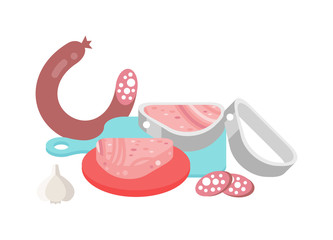 Meat cutting vector set.