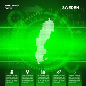Map Of Sweden,Abstract Green background, pixel vector illustration