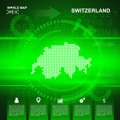 Map Of Switzerland,Abstract Green background, pixel vector illustration