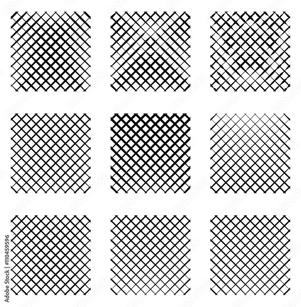 Poster set of 9 grids, meshes. set of monochrome elements, backgrounds,