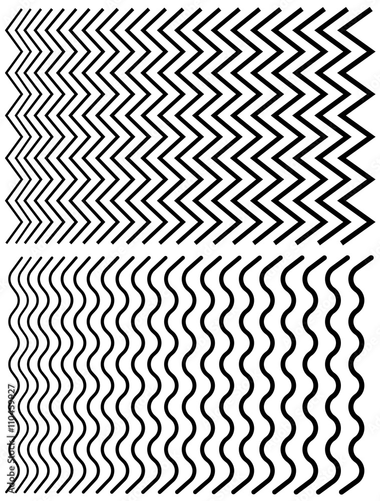 Poster Irregular lines. Set of distorted lines from thin to thick.