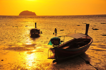 Beach on Tropical Islands at Sunrise