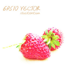 Strawberry pixel and dot art of vector illustration