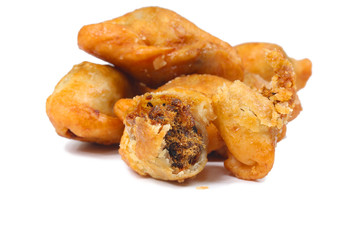 Puff Pastry with dried shredded pork isolate on white
