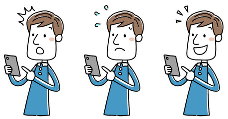 イラスト素材：ビジネスマン　カジュアル　スマートフォン　操作
