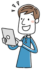 イラスト素材：ビジネスマン　カジュアル　スマートフォン　操作　解決　理解
