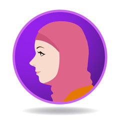 muslim woman profile icon, face as seen from the side, avatar, vector illustration