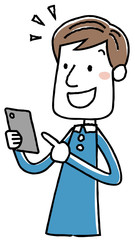 イラスト素材：ビジネスマン　カジュアル　スマートフォン　操作　解決　理解

