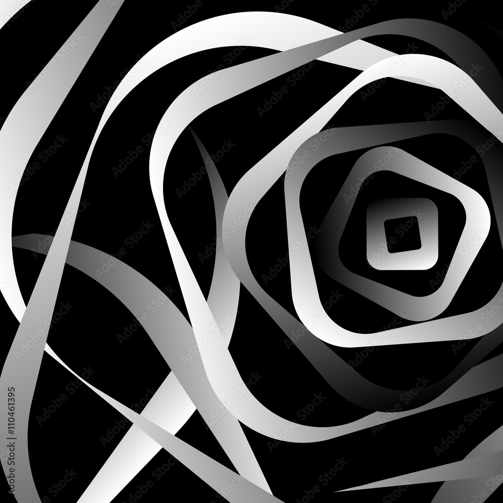 Aufkleber Rotating rounded corner squares. Abstract monochrome graphic.
