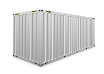 Cargo container vector isolated on white background. Metal box or equipment for storage at dock, port, warehouse. Freight transport by ship, crane, trailer truck for shipping, import export business.