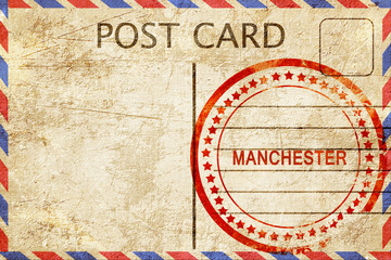 Manchester, vintage postcard with a rough rubber stamp