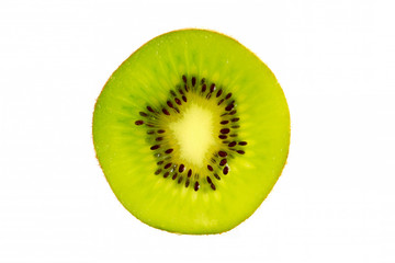 Cross section of fresh kiwi fruit isolated on white background