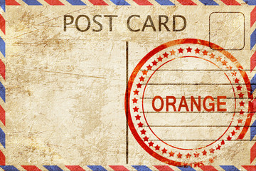 Fototapeta premium orange, vintage postcard with a rough rubber stamp