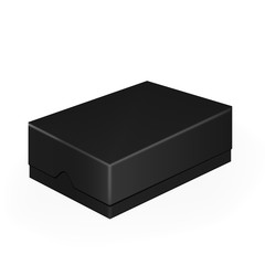 VECTOR PACKAGING: Black closed mobile phone or shoe box on isolated white background. Mock-up template ready for design.