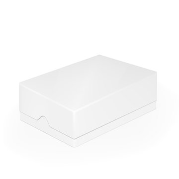 VECTOR PACKAGING: White gray closed mobile phone or shoe box on isolated white background. Mock-up template ready for design.