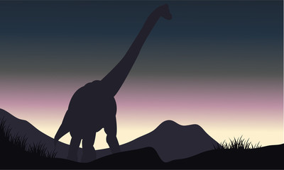 Silhouette of single brachiosaurus in hills