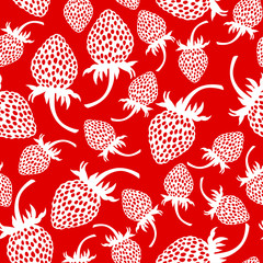 Wild strawberry pattern seamless on red background