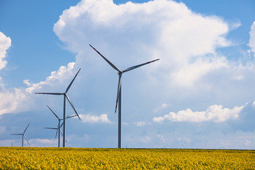 Wind power station at the yellow field