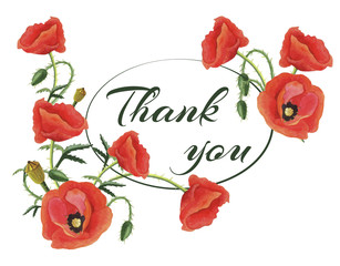 Greeting Card Thank you with Poppies