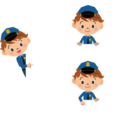 子供、警察官、コピースペース