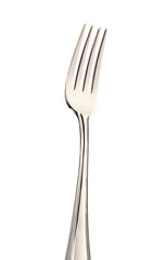 Silver fork on white background