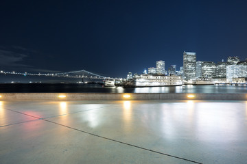 Fototapeta premium empty marble floor with cityscape and skyline of san francisco