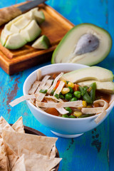 Mexican vegetable soup with strips of tortillas