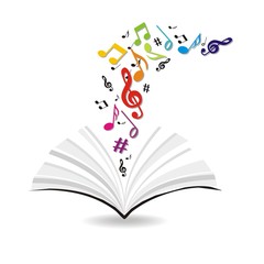 abstraktes Buch mit bunten Noten 